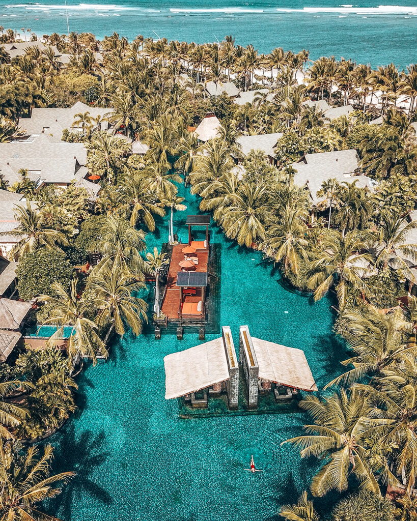 Drone shot of the Saltwater lagoon at the St.Regis Bali