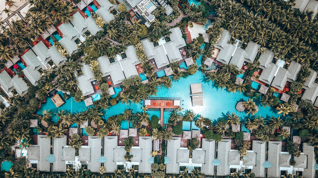Drone shot of the Saltwater lagoon at the St.Regis Bali