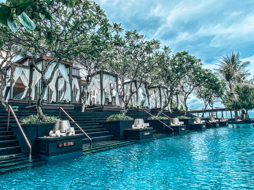 Stunning pool with elegant gazebos at the St. Regis Bali