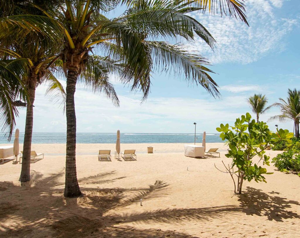 Private white sand beach at The Mulia Bali 