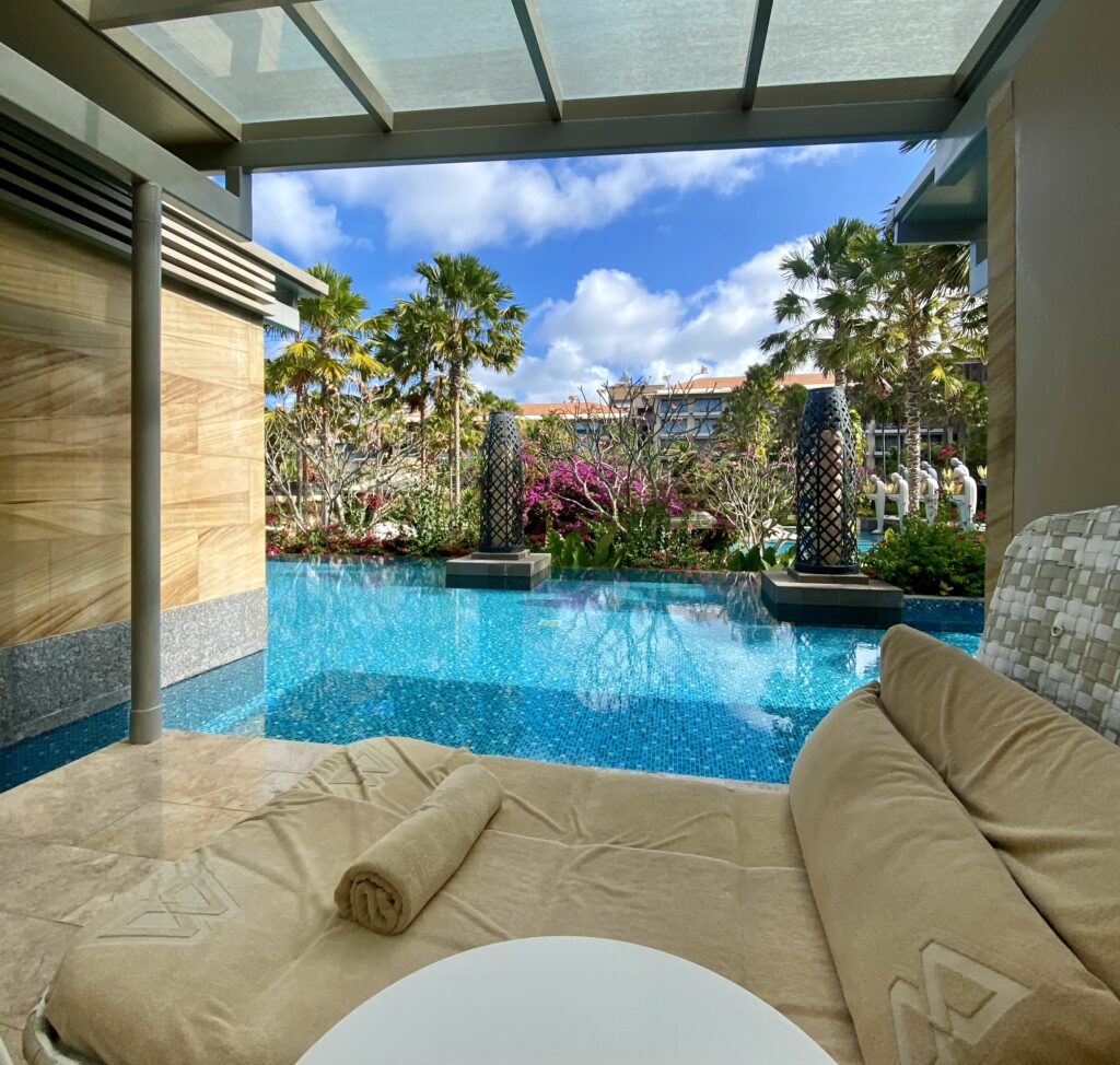 Poolside private cabanas at Mulia Resort Bali